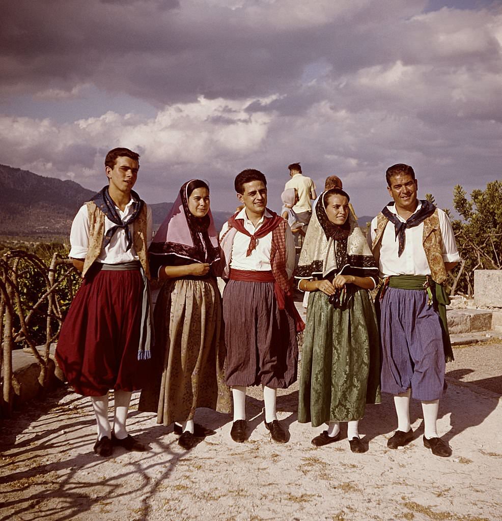 A group of folk dancers in Majorca, 1955.