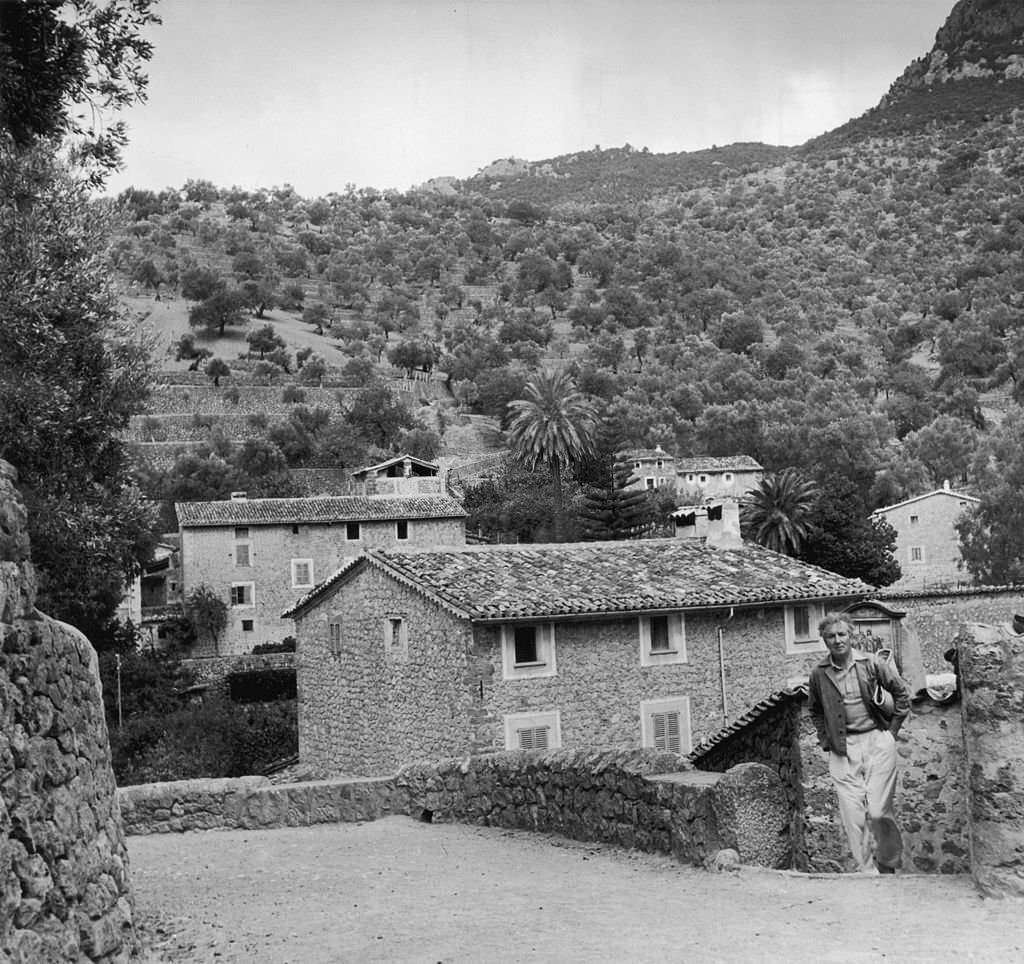 Robert Graves in the village of Deya, Majorca, where he and his family spend their weekends, January 1954.