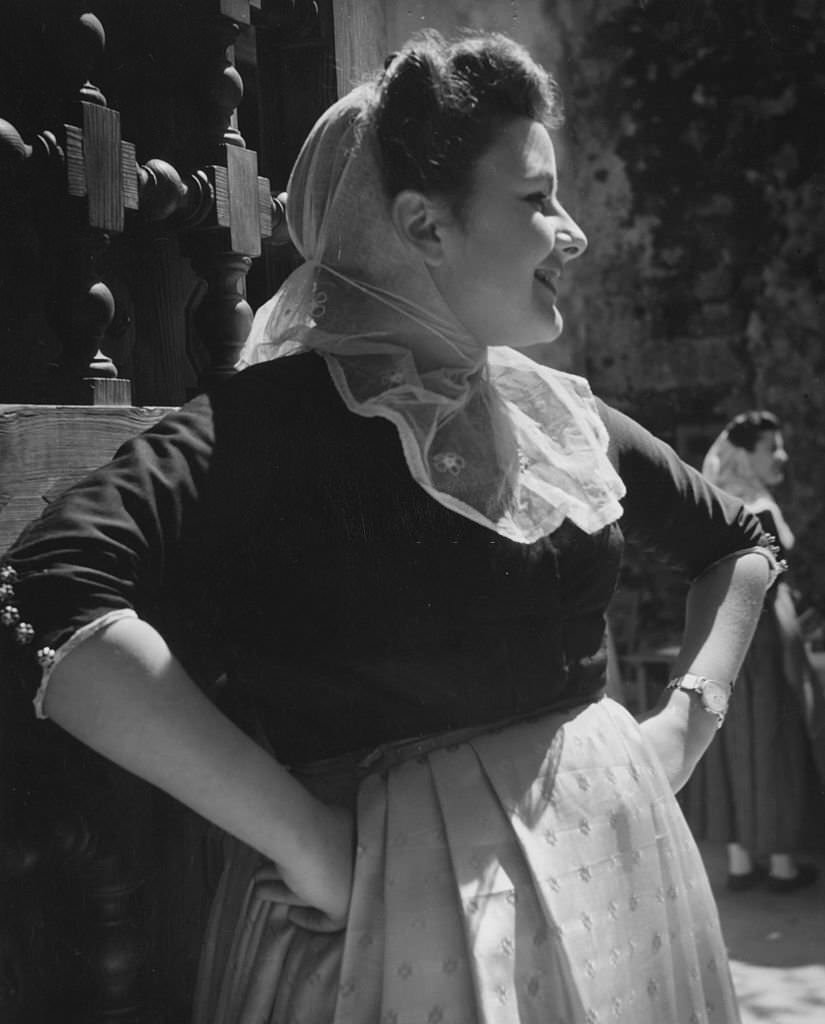 A woman in national costume from Valledemosa in Majorca, 1950