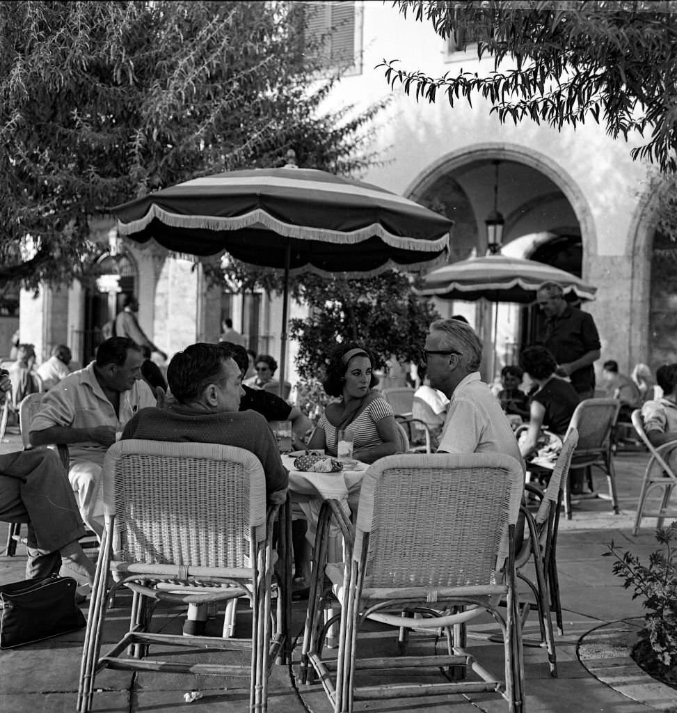 Elizabeth Taylor and her husband, Eddie Fisher (not pictured) enjoy a holiday in Mallorca, 1959