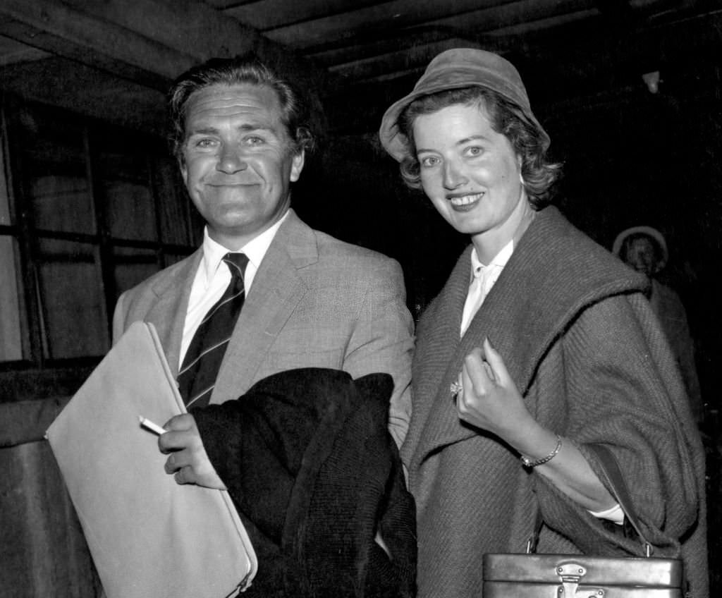Comedian Peter Butterworth and his actress wife Janet Brown, at Southampton after their arrival in a party of 57 holidaymakers whose Solent flying-boat of Aquila Airways struck an uncharted reef while taking off for Southampton from Majorca.