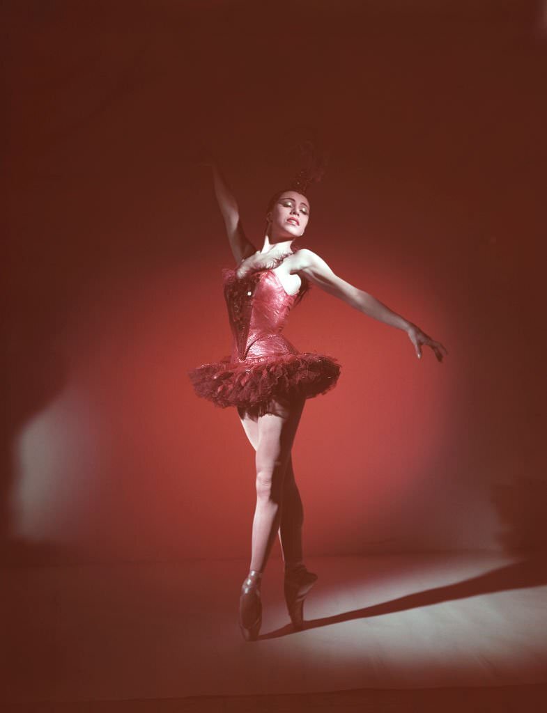 Maria Tallchief in 'Firebird' ballet by George Balanchine for the New York City Ballet, 1950.