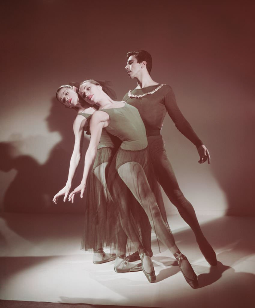 Maria Tallchiefwith Canadian ballerina Melissa Hayden, and Mexican dancer Nicholas Magallanes in 'Serenade' ballet by George Balanchine for the New York City Ballet, 1950.