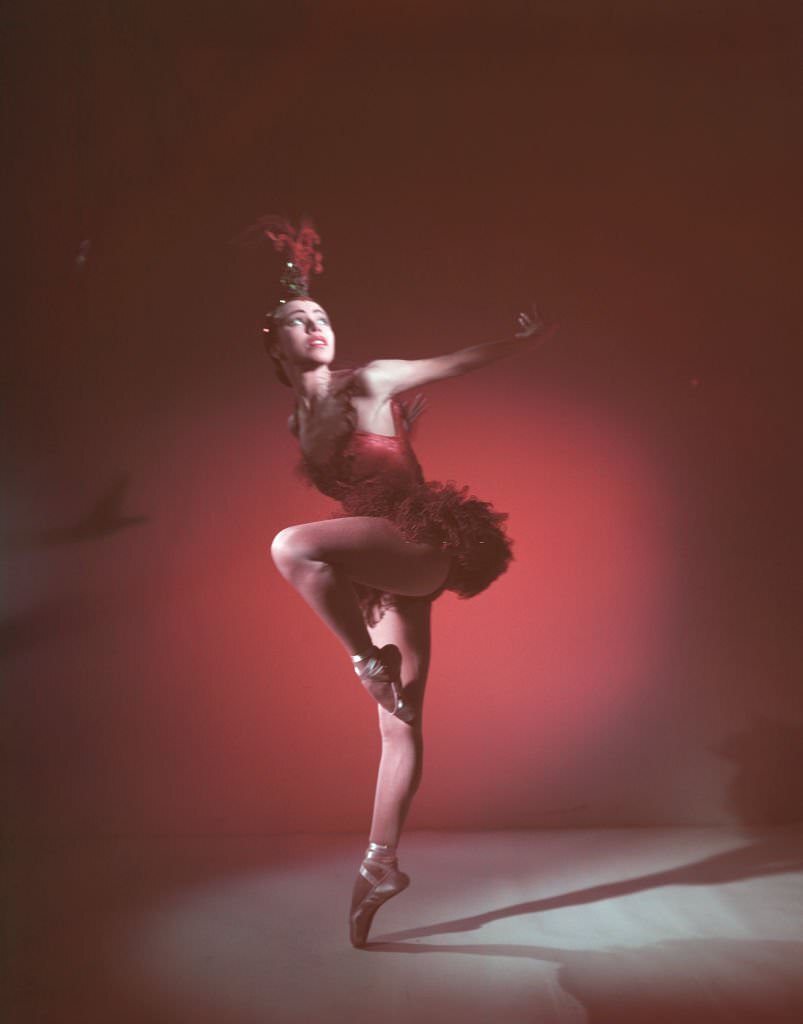 Maria Tallchief in 'Firebird' ballet by George Balanchine for the New York City Ballet, 1950.