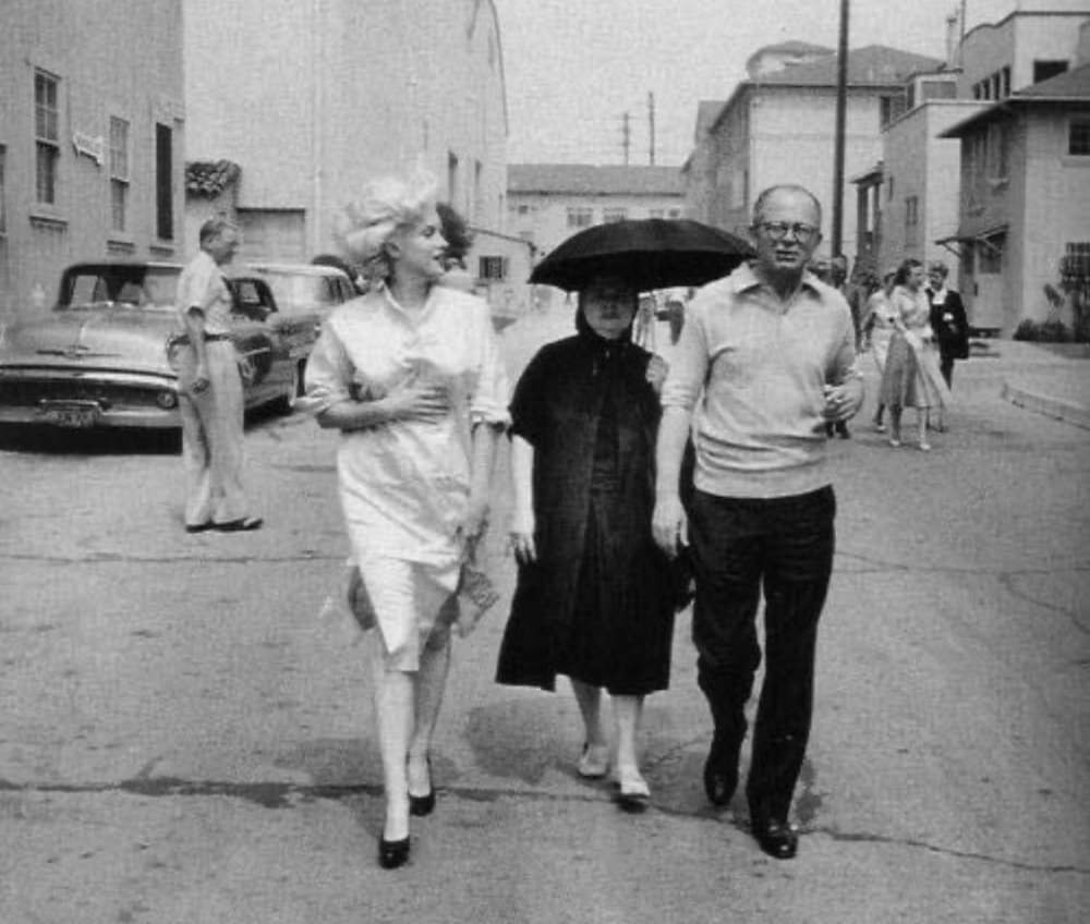 Marilyn Monroe, drama trainer Paula Stasberg and director Billy Wilder at Fox Studios’ Some Like It Hot costume trials, September 1958.