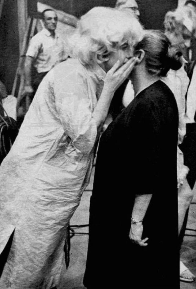 Drama coach Paula Strasberg with Marilyn Monroe clearly visibly pregnant, during the filming of Some Like It Hot, September 1958.