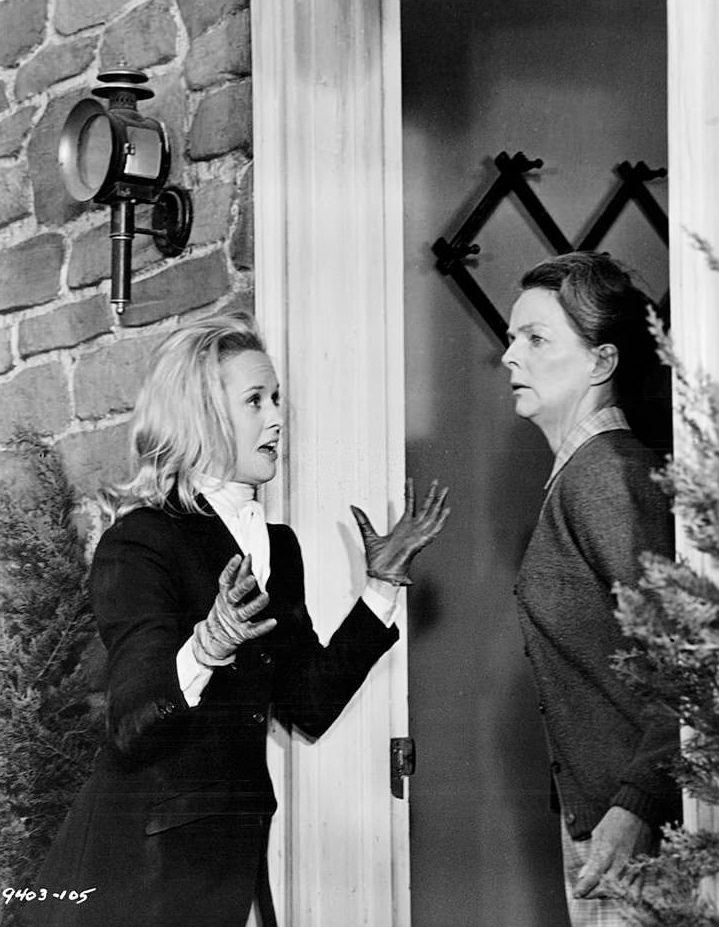 Tippi Hedren makes her way to the farm house of Meg Wyllie to ask for a gun in a scene from the film 'Marnie', 1964.