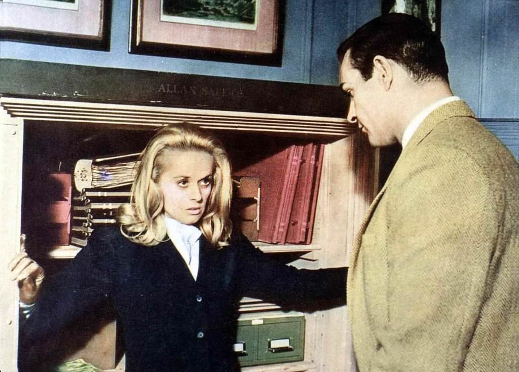 Sean Connery catches his wife Marnie (Tippi Hedren) cleaning out his safe in movie 'Marnie', 1964.