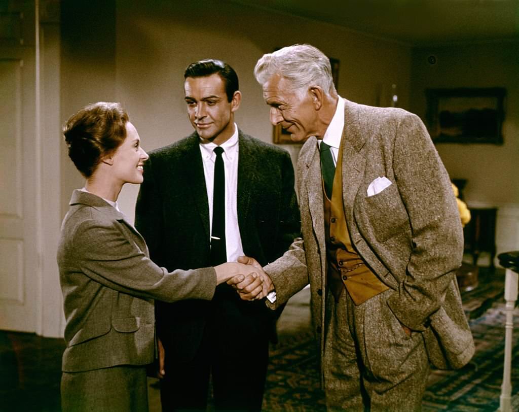 Tippi Hedren, Sean Connery and Alan Napier on the set of Marnie, 1964