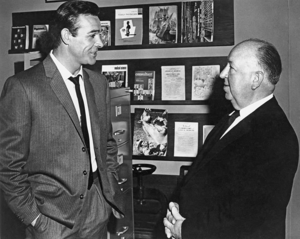 Sean Connery and Alfred Hitchcock discussing the scene of, 'Marnie',1964