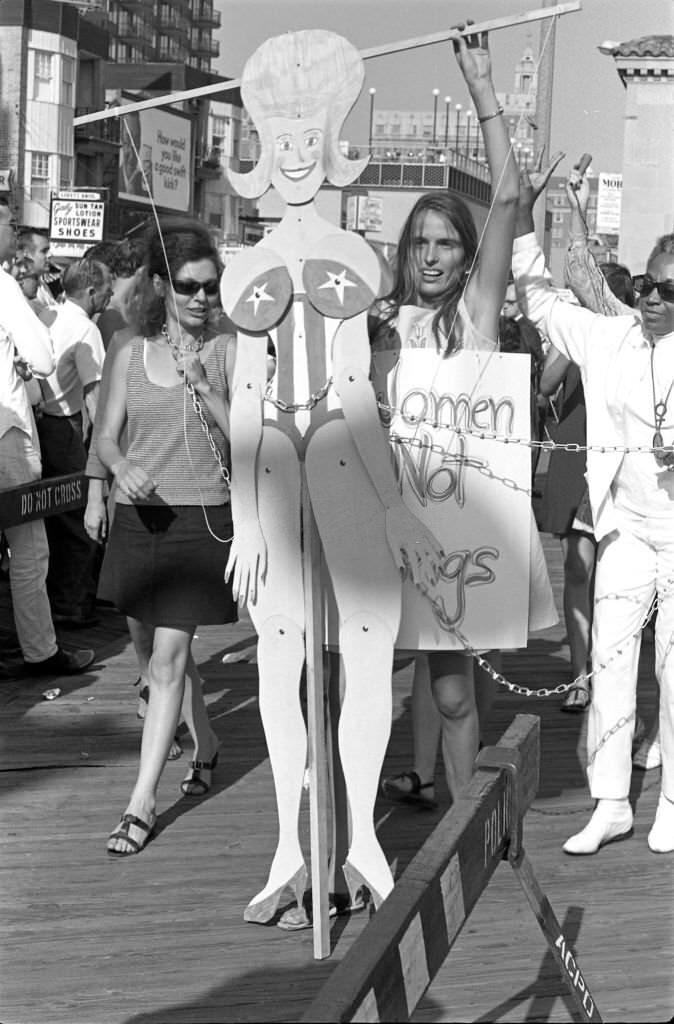 A demonstrator operates a marionette as she protests the Miss America beauty pageant, Atlantic City, New Jersey, September 7, 1968.