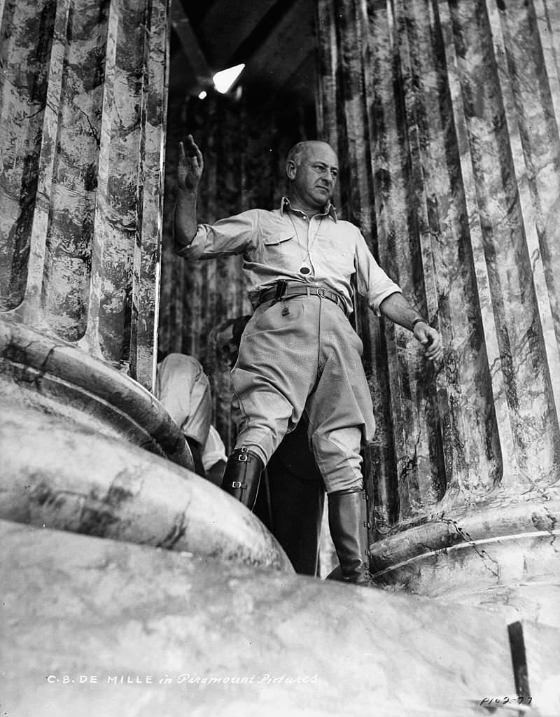 Cecil B DeMille on the set of his 1949 film, 'Samson And Delilah'.