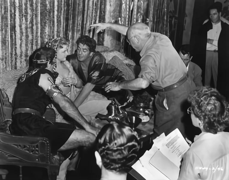 Henry Wilcoxon Angela Lansbury Victor Mature and director Cecil B. on-set of the Film 'Samson And Delilah', 1949