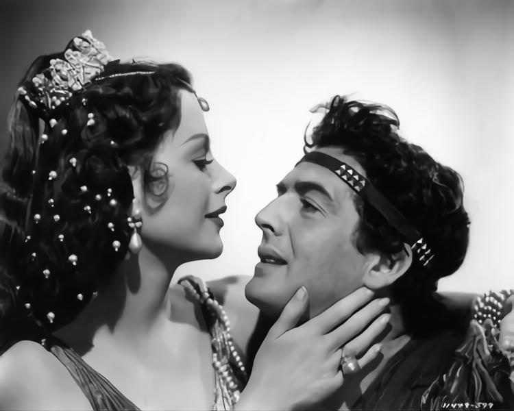 Hedy Lamarr and Victor Mature posed publicity portrait for Samson and Delilah', 1949