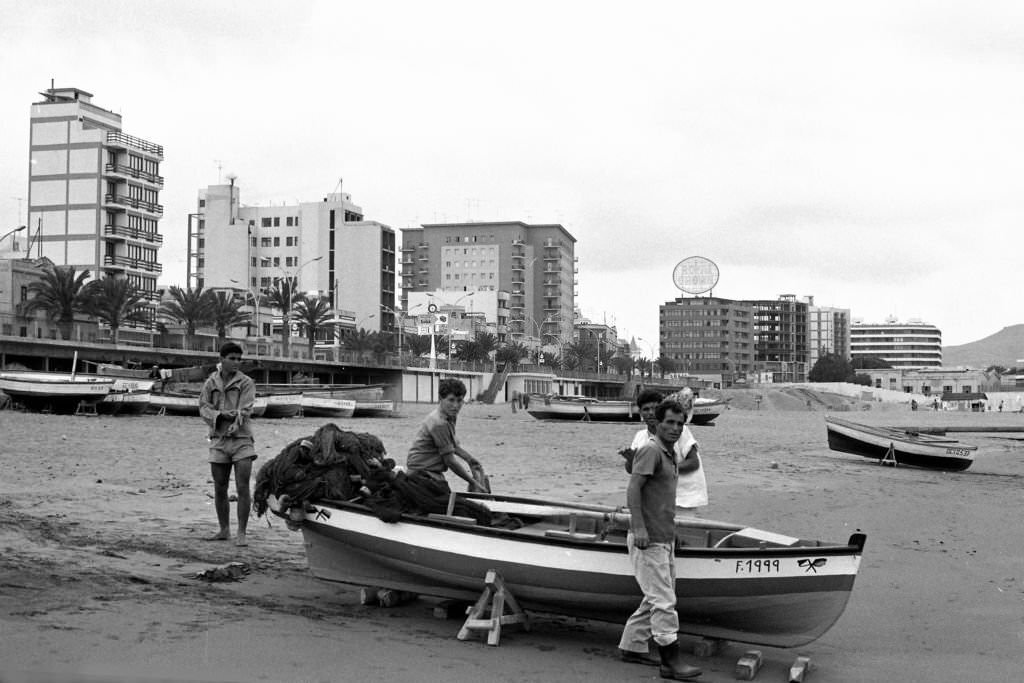 Fishermen in Santa Cruz de Tenerife, Canary Islands, Spain, 1965.