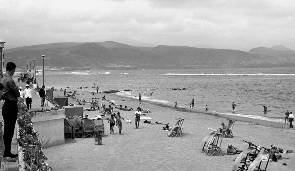 A beach of Santa Cruz de Tenerife, Canary Islands, Spain, 1965.