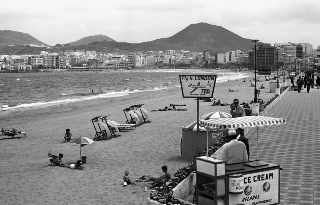 A beach of Santa Cruz de Tenerife, Canary Islands, Spain, 1965.
