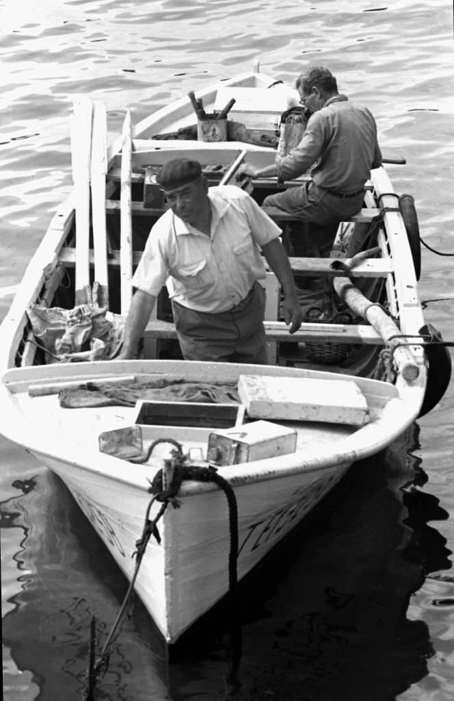 Fishermen in Santa Cruz de Tenerife, , Canary Islands, Spain, 1965.