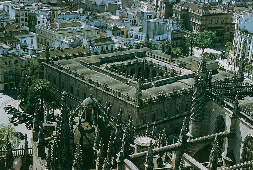 A high angle view of the General Archive of the Indies (Archivo General de Indias), Seville, Spain, 1960.