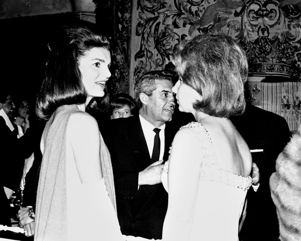 Jackie Onassis and the Duchess of Alba in 'La Fiesta de Pilatos', 1966, Seville, Andalusia .