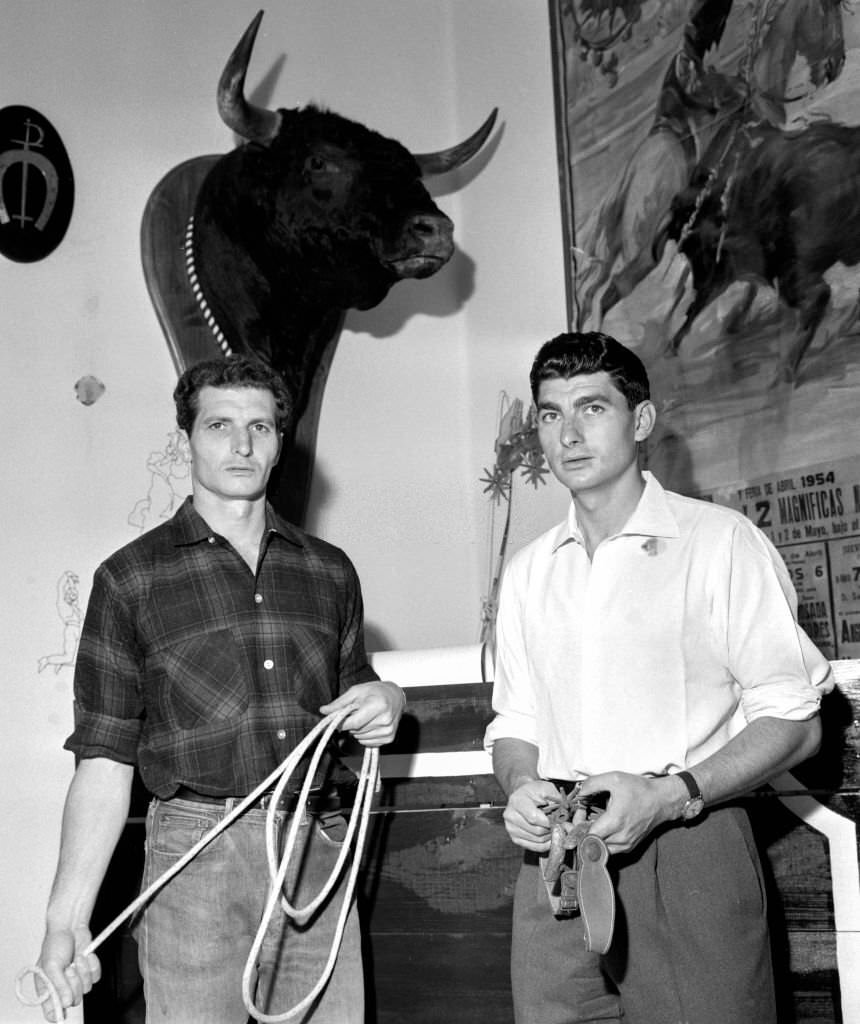 The Spanish brothers bullfighters Rafael (L) and Angel Peralta, 1960, Sevilla, Spain.