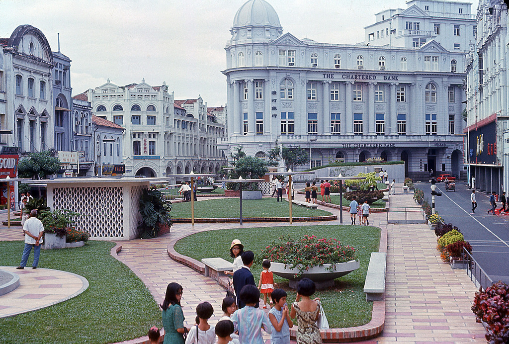 The central square of Raffles Place - Singapore's commercial district formed in the early 19th century, 1966
