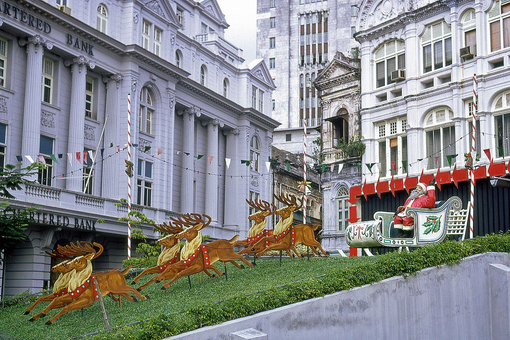 Christmas decorations in central Raffles Place, in front of the John Little department store, 1966.