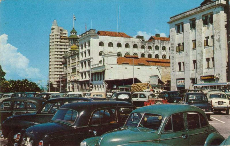 Parking lot on Collyer Quay, central Singapore in the early 1970s.