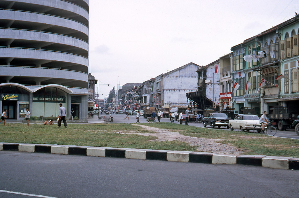 A street corner in Singapore in 1966.