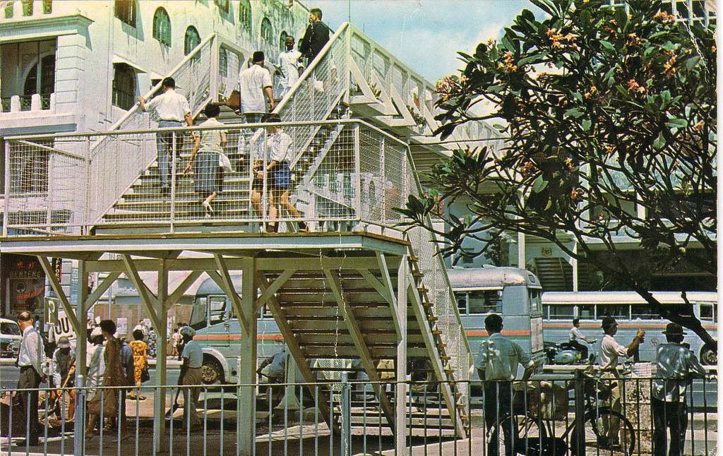 Pedestrian overpass in Singapore in the 1960s.