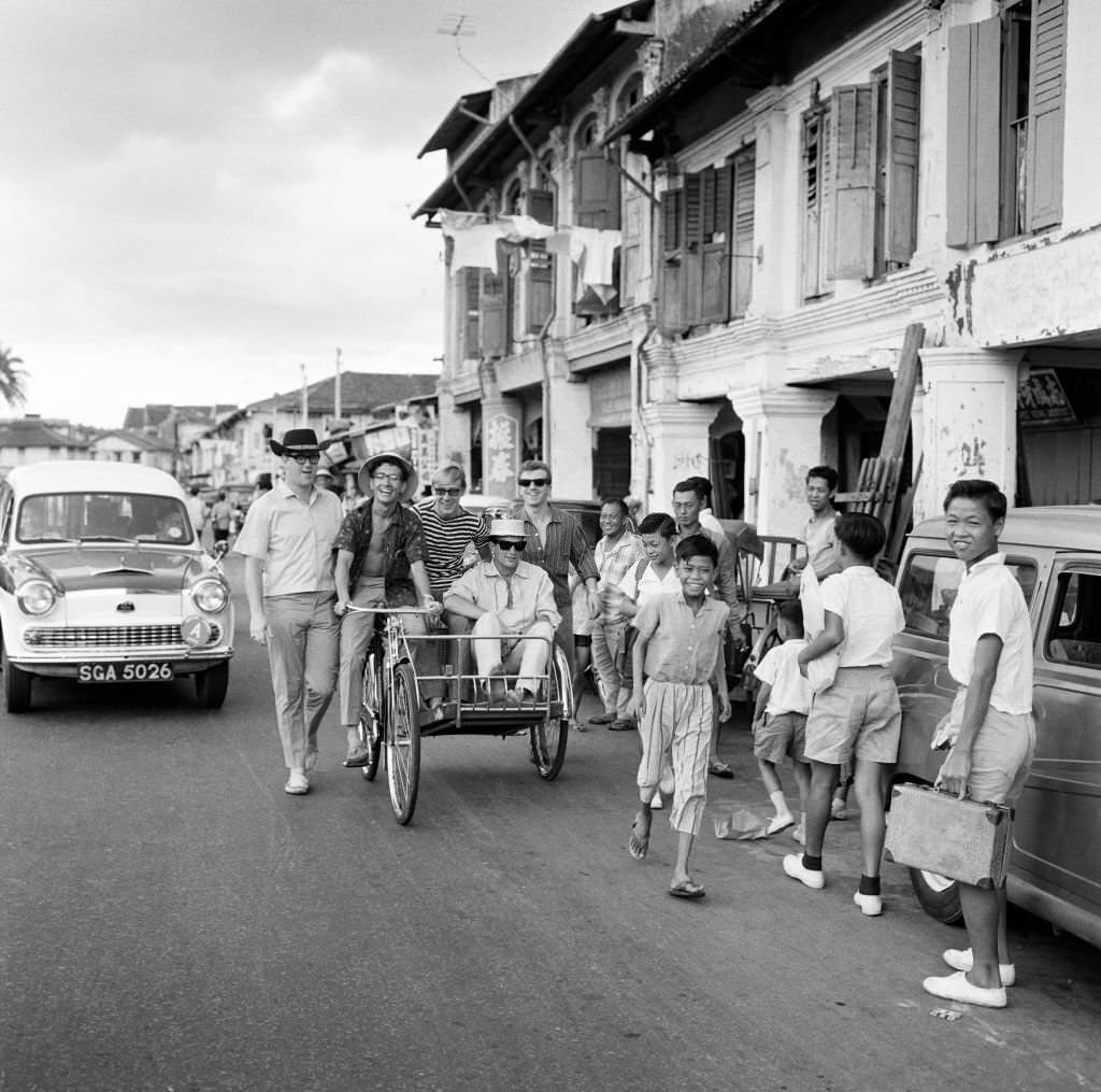 Manchester pop group Freddie and the Dreamers in Singapore during their world tour, 1965