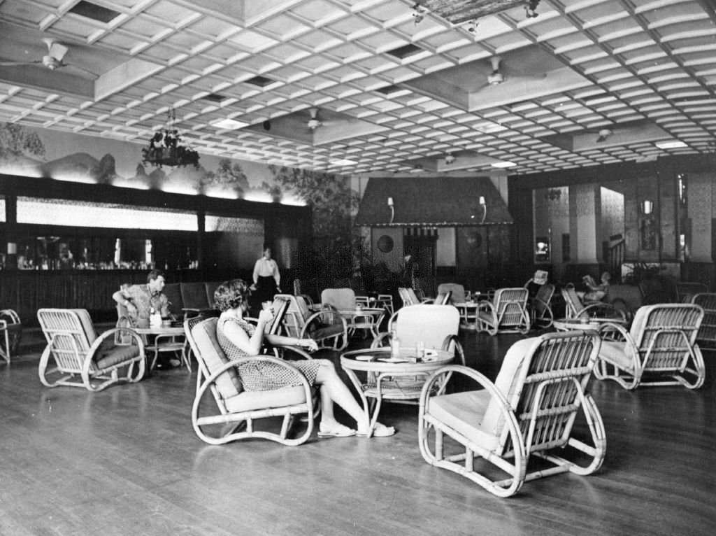 The bar of the celebrated Raffles Hotel at Singapore, home of the Singapore, 1972