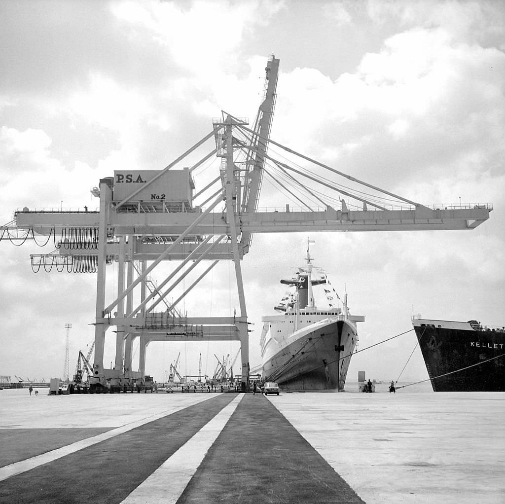 The steamship France in the port of Singapore, 1972