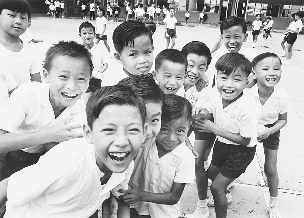 Children in the playground at a school in Singapore, 1970.