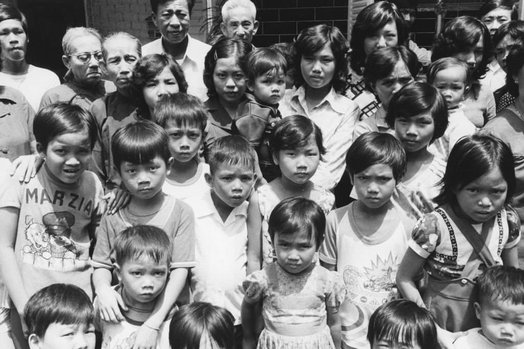 Group of children at Hawkins Roadd Vietnamese refugee camp in Singapore, 1979