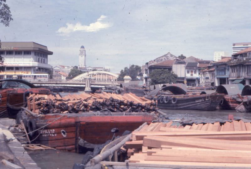 Boats and buildings, Singapore, 1970s