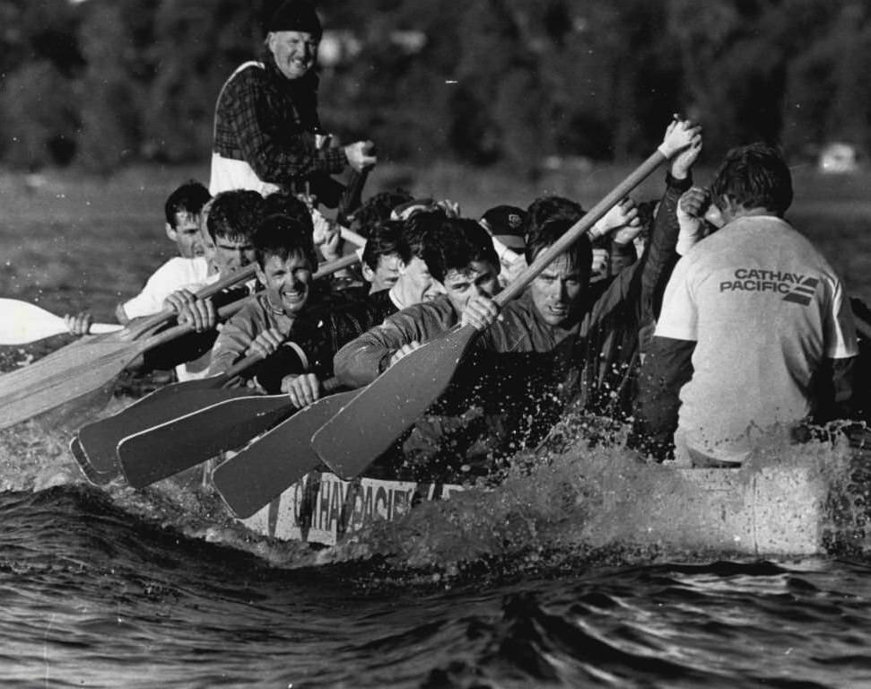 At Narrabeen Lakes this morning the Australian Dragon Boat team were practising for the World Championships in Singapore, 1986