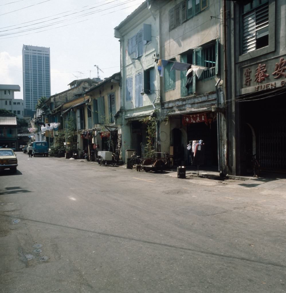 On the way in the streets of Chinatown in Singapore, 1980s.