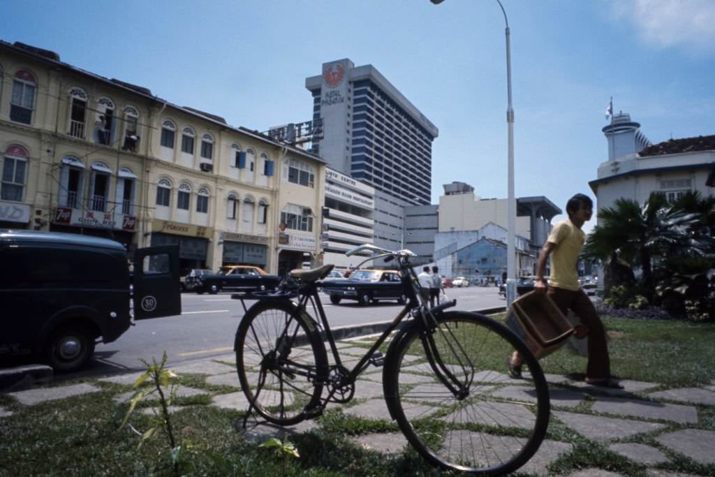 Bicycle parked on Orchard Road in Singapore, March 1981.