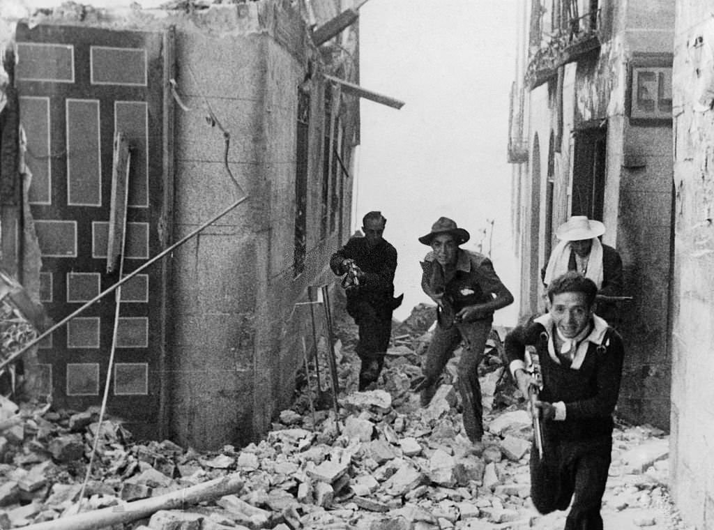 Spanish Civil War Street fightings in Toledo: Republican forces push Nationalist troops back to the area of the Alcazar fortress, 1936