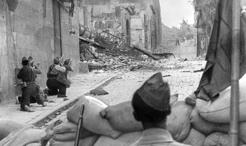 Republicans forces battle street by street against nationalists near the Alcazar in Toledo 1936.