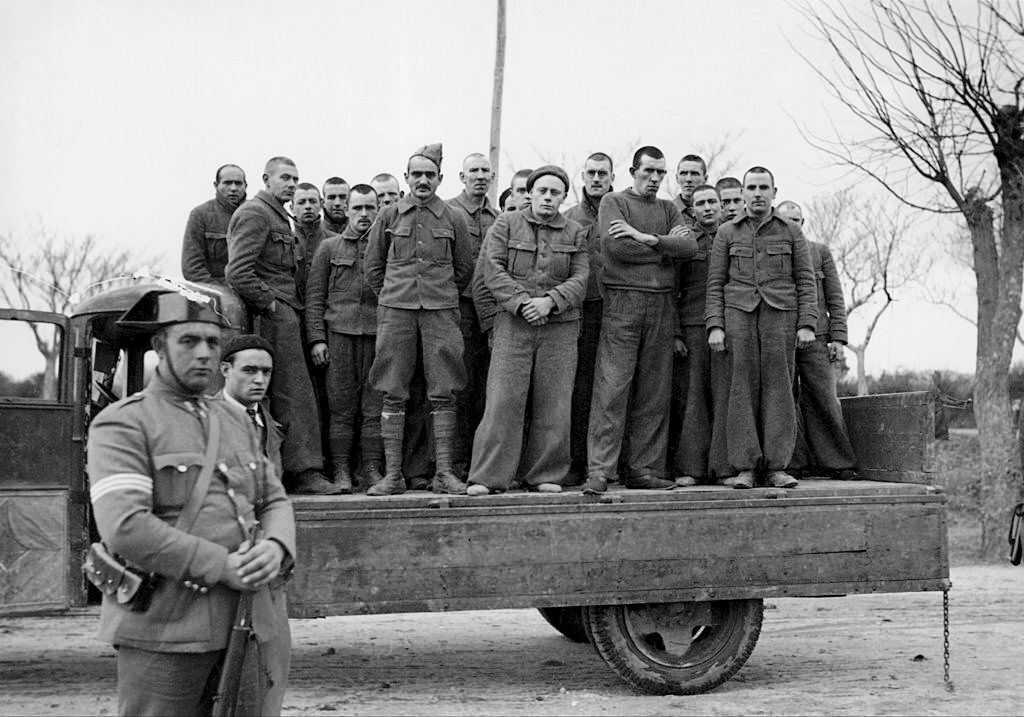 English Soldiers Made Prisoners By Franco'S Troops Arriving at a camp near Madrid, 1939