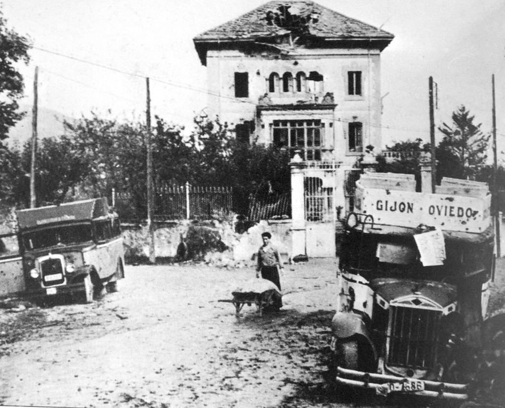 Damage caused in the town of Oviedo, Spain during the Siege of Oviedo, in the Spanish Civil War.