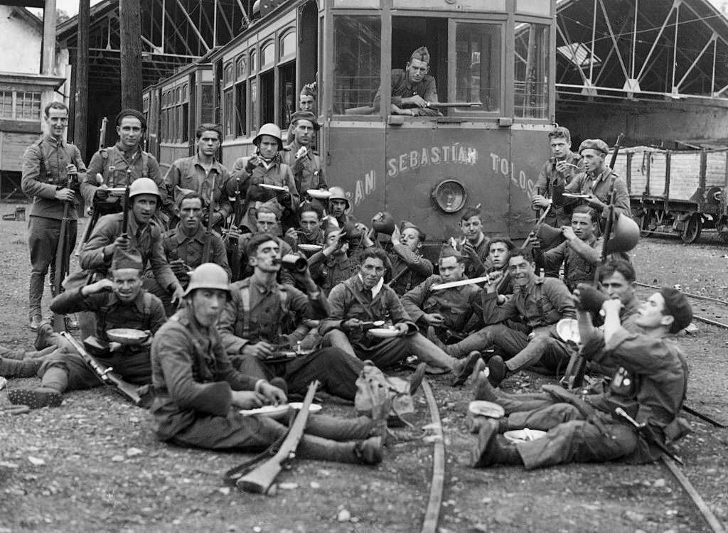 Nationalist Troops occupying a Train Station in San Sebastian, 1936