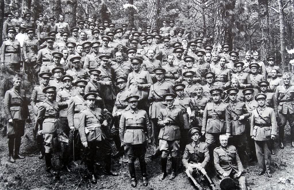 General Francisco Franco 1892-1975 stands with his senior officers after arriving in Spain to take part in the Coup against the Republican Government 1936.