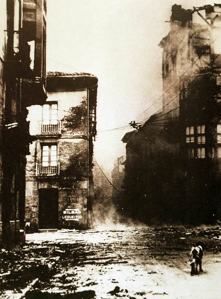 Air raid attack on the Basque town of Guernica, Spain.