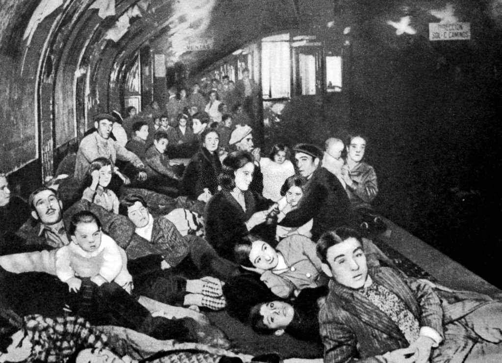 Civilians take shelter ina Metro station in Madrid, 1938