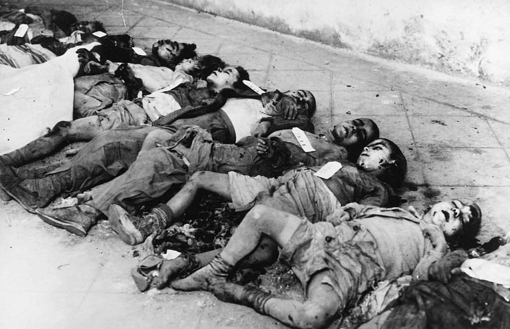 Spanish Civil War, 1938 bodies of several children killed during a nationalist air raid on Barcelona