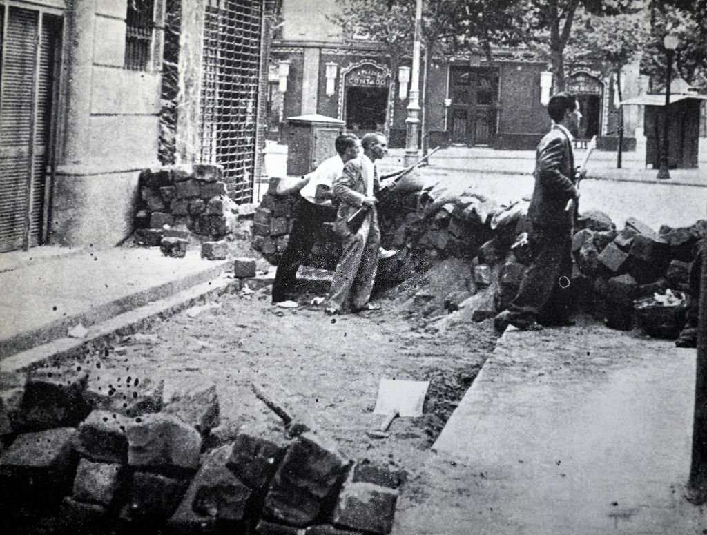 Street barricades in Barcelona during the Spanish Civil War, 1937