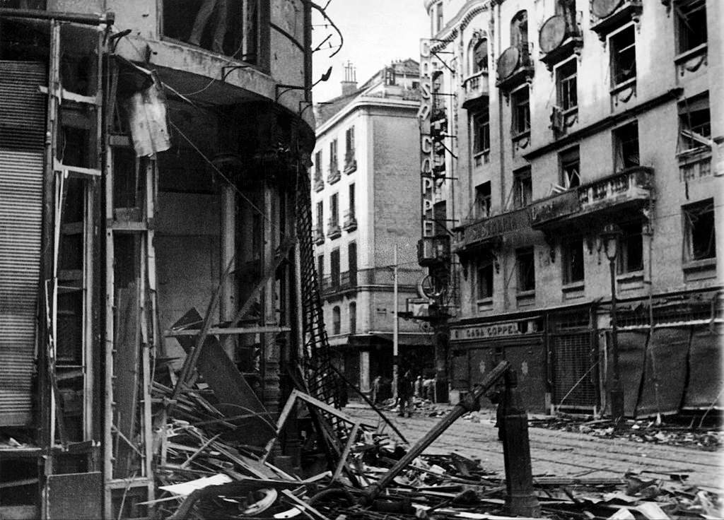 The Devastated Calle Mayor in Madrid Following the Bombings by The Nationalists During The Spanish Civil War on December 9, 1936